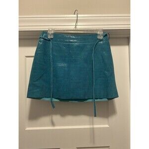 Vintage Express Skirt Juniors 5/6 Blue Green Python Leather Mini Y2K Boho Preppy